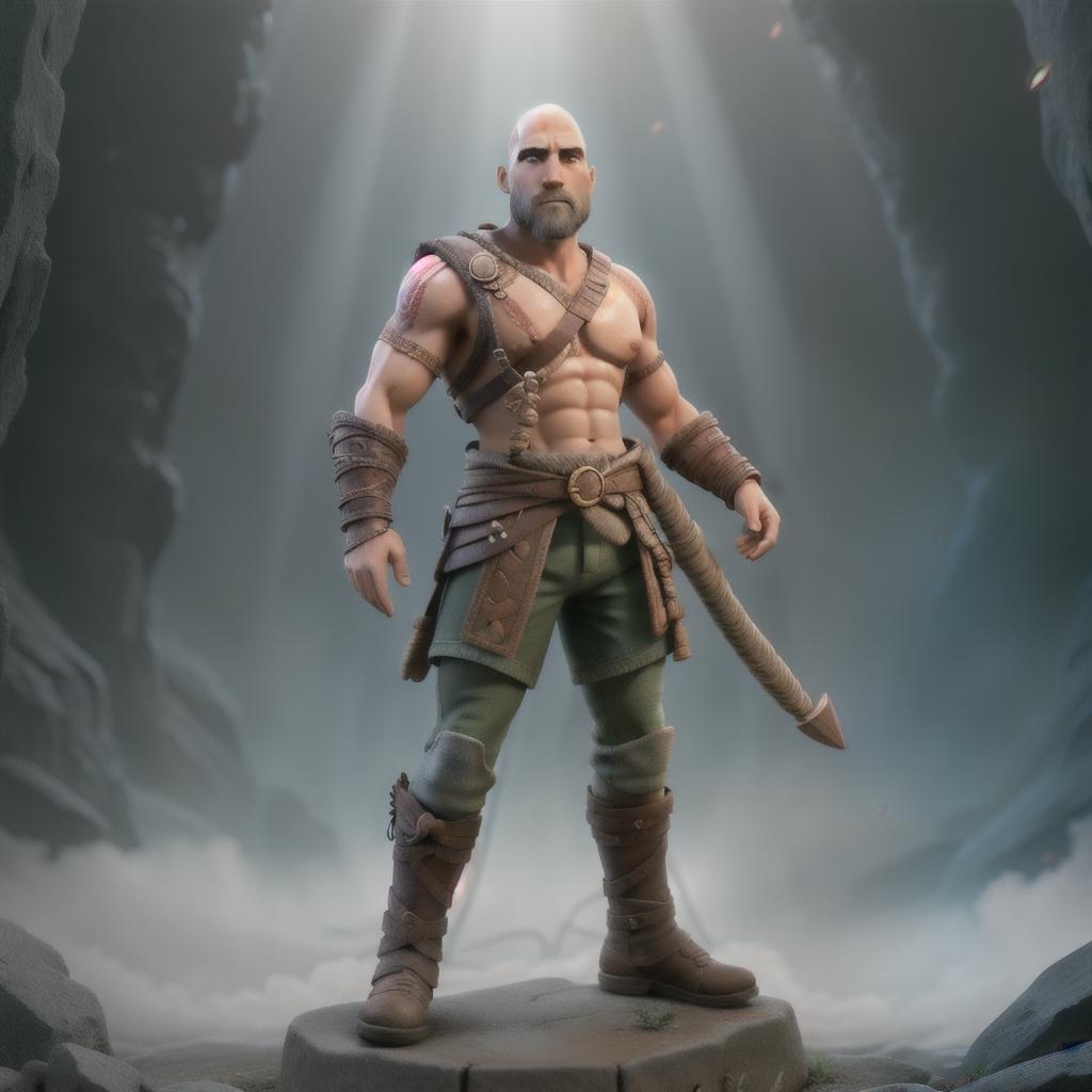  God of war hyperrealistic, full body, detailed clothing, highly detailed, cinematic lighting, stunningly beautiful, intricate, sharp focus, f/1. 8, 85mm, (centered image composition), (professionally color graded), ((bright soft diffused light)), volumetric fog, trending on instagram, trending on tumblr, HDR 4K, 8K