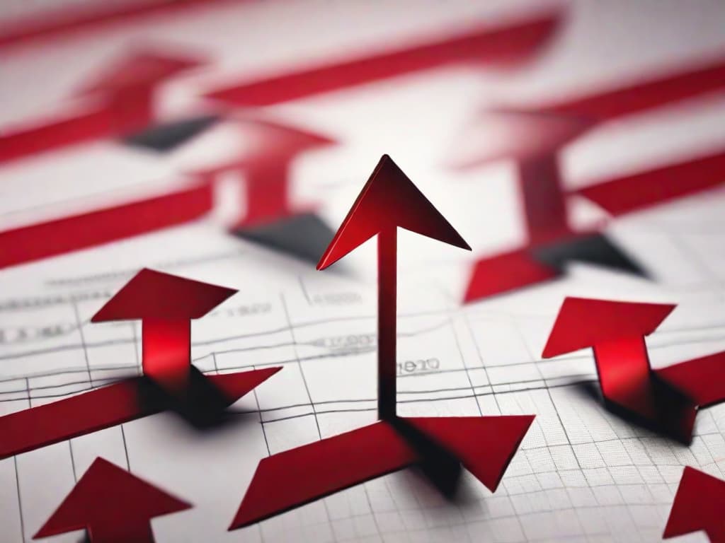  A red downward arrow on a stock market graph, symbolizing a significant drop in value. digital art, ilustration, no flares, clean hyperrealistic, full body, detailed clothing, highly detailed, cinematic lighting, stunningly beautiful, intricate, sharp focus, f/1. 8, 85mm, (centered image composition), (professionally color graded), ((bright soft diffused light)), volumetric fog, trending on instagram, trending on tumblr, HDR 4K, 8K