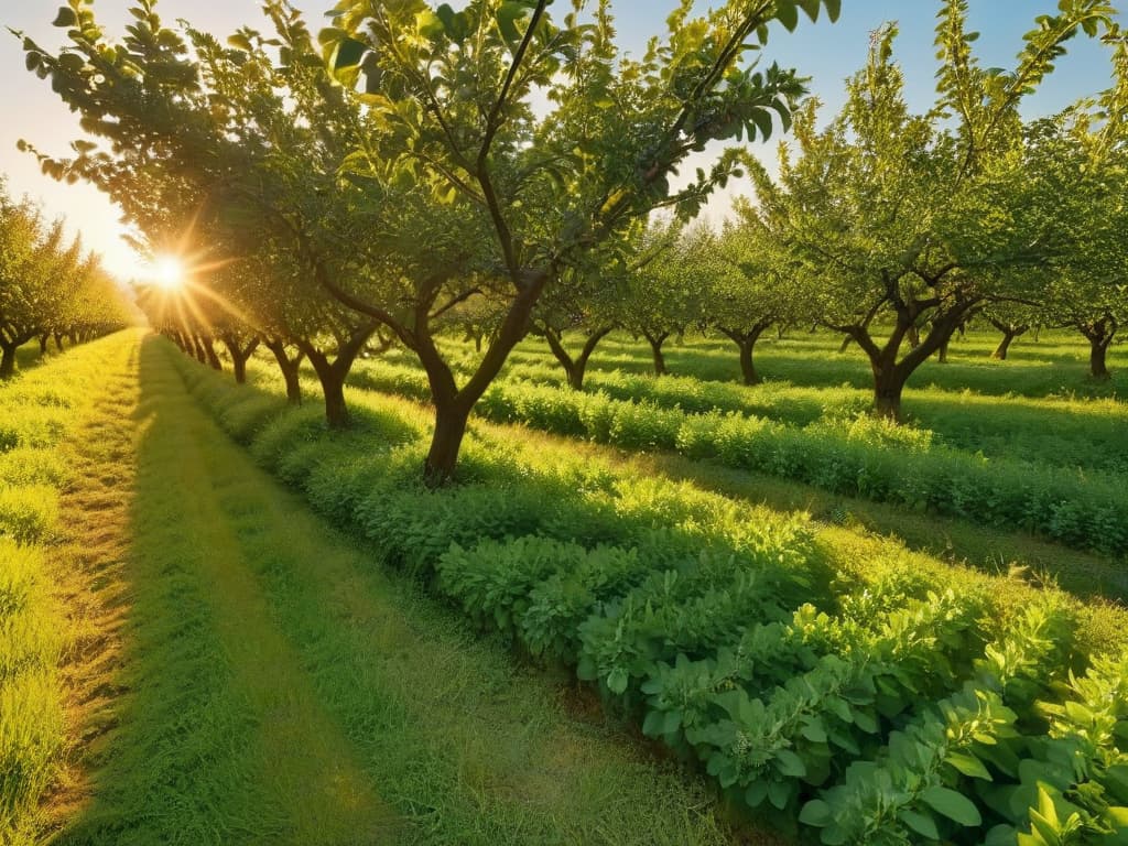  An ultradetailed 8k image of a lush, ripe apple orchard at golden hour, with the sun setting behind the trees casting a warm, ethereal glow over the rows of apple trees laden with red and green fruit. The image captures the serene beauty of nature and the abundance of fresh, organic apples ready to be transformed into delicious sugarfree applesauce. hyperrealistic, full body, detailed clothing, highly detailed, cinematic lighting, stunningly beautiful, intricate, sharp focus, f/1. 8, 85mm, (centered image composition), (professionally color graded), ((bright soft diffused light)), volumetric fog, trending on instagram, trending on tumblr, HDR 4K, 8K