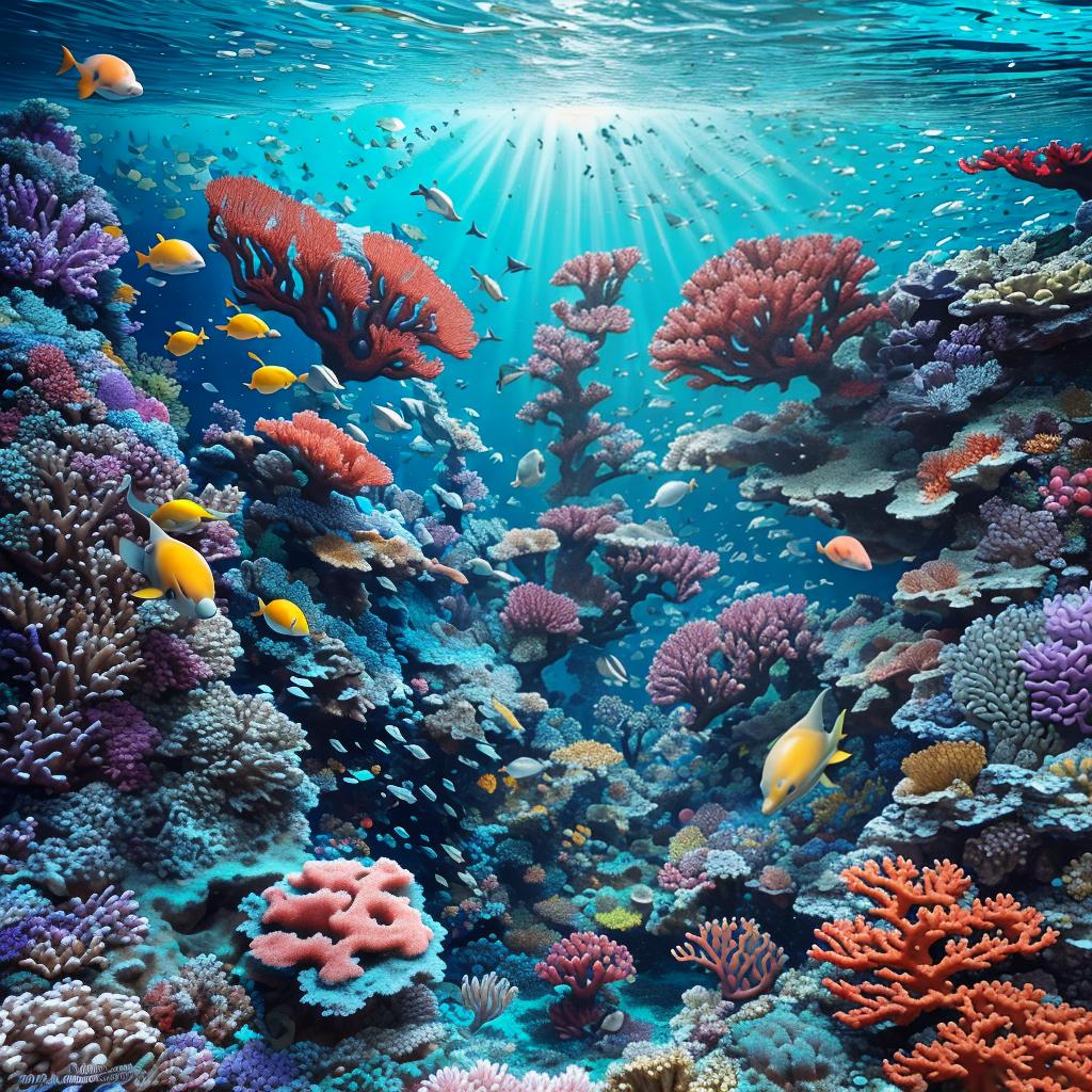  masterpiece, best quality, Most Beautiful in deep sea teeming with vibrant corals, diverse marine life, and enchanting underwater landscapes, full of corals, acrophore, small fishes, anemones, dolphin, various algaes, caves, colorful,all captured in stunning 8k resolution with intricate details.