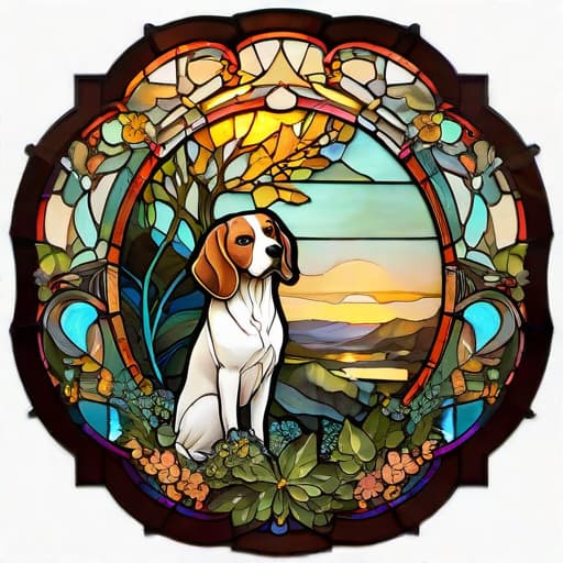  ((Stained Glass art of Alfons Mucha style)), beagle, ((broken glass effect)), ((texture rich)), mythical, radiant with energy, glowing with molecular precision, scales both iridescent and luminescent, an epitome of breathtaking beauty and divine presence, framed by volumetric light casting auras and rays, no background to enhance the vivid color reflections, stunning, unforgettable, impressive, ultra realistic digital painting, Broken Glass effect, no background, stunning, something that even doesn't exist, mythical being, energy, molecular, textures, iridescent and luminescent scales, breathtaking beauty, pure perfection, divine presence, unforgettable, impressive, breathtaking beauty, Volumetric light, auras, rays, vivid colors reflects,  hyperrealistic, full body, detailed clothing, highly detailed, cinematic lighting, stunningly beautiful, intricate, sharp focus, f/1. 8, 85mm, (centered image composition), (professionally color graded), ((bright soft diffused light)), volumetric fog, trending on instagram, trending on tumblr, HDR 4K, 8K