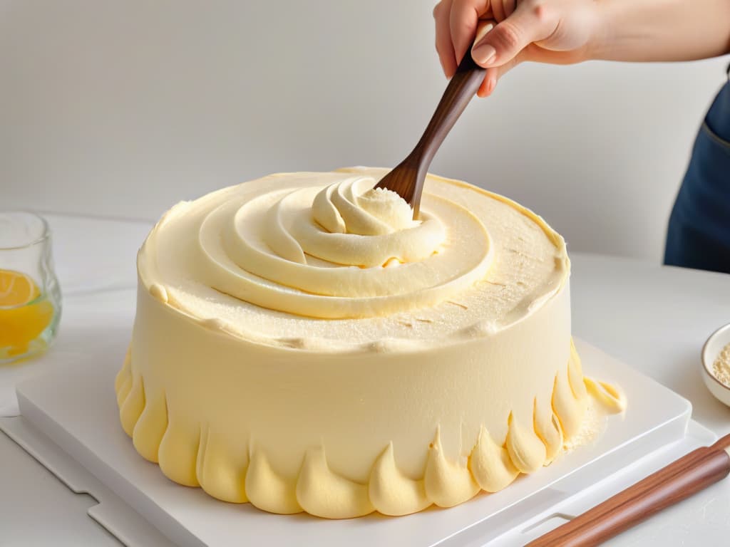  A closeup, photorealistic image of a professional baker's hands gracefully folding fluffy cake batter in a glass mixing bowl. The soft morning light filters through a nearby window, casting a warm glow on the ingredients scattered on the pristine marble countertop. The baker's fingers, dusted with a sprinkle of flour, delicately lift a vintage whisk, capturing the precise moment of creating a perfect, airy texture for a sponge cake. Every detail, from the intricate swirls of the batter to the subtle texture of the wooden handle, is depicted with stunning clarity and realism, evoking a sense of mastery and dedication to the craft of baking. hyperrealistic, full body, detailed clothing, highly detailed, cinematic lighting, stunningly beautiful, intricate, sharp focus, f/1. 8, 85mm, (centered image composition), (professionally color graded), ((bright soft diffused light)), volumetric fog, trending on instagram, trending on tumblr, HDR 4K, 8K