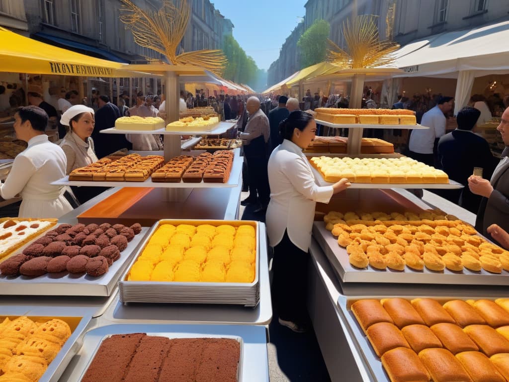  An 8k ultradetailed image of a diverse group of people joyfully participating in a dessert festival, showcasing a wide array of beautifully crafted glutenfree pastries and sweets. The image captures a bustling market scene with colorful booths adorned with enticing treats, while individuals of various ages and ethnicities engage in tasting, socializing, and celebrating together. The focus is on the vibrant atmosphere of inclusion and culinary diversity, emphasizing the importance of community and shared experiences in the realm of glutenfree baking. hyperrealistic, full body, detailed clothing, highly detailed, cinematic lighting, stunningly beautiful, intricate, sharp focus, f/1. 8, 85mm, (centered image composition), (professionally color graded), ((bright soft diffused light)), volumetric fog, trending on instagram, trending on tumblr, HDR 4K, 8K