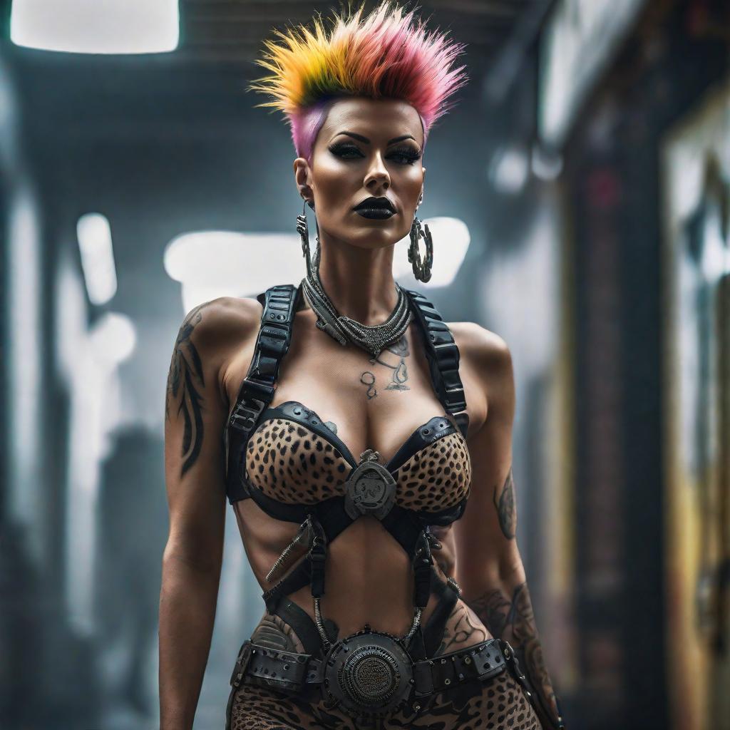  nud punk woman, photographic hyperrealistic, full body, detailed clothing, highly detailed, cinematic lighting, stunningly beautiful, intricate, sharp focus, f/1. 8, 85mm, (centered image composition), (professionally color graded), ((bright soft diffused light)), volumetric fog, trending on instagram, trending on tumblr, HDR 4K, 8K