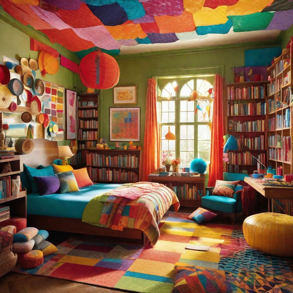  Prompt Description: The image is set in a spacious, sun-lit room filled with comfortable cushions and colors splashed onto the walls. The ceiling is high and has colorful craft papers hanging down, enhancing the room's lively atmosphere. In the room, a wearing a smock covered in paint splotches sits on a cushy rug, surrounded by a variety of art supplies: paint brushes, pots of bright acrylic paint, large sheets of white paper, and color pencils. The 's eyes sparkle with delight and concentration as he intently draws a small lion on a big piece of paper, using various colors and shapes. His rosy cheeks are smudged with paint as he works to bring his imaginative world to life. There's an ortment of finished drawings scatter hyperrealistic, full body, detailed clothing, highly detailed, cinematic lighting, stunningly beautiful, intricate, sharp focus, f/1. 8, 85mm, (centered image composition), (professionally color graded), ((bright soft diffused light)), volumetric fog, trending on instagram, trending on tumblr, HDR 4K, 8K