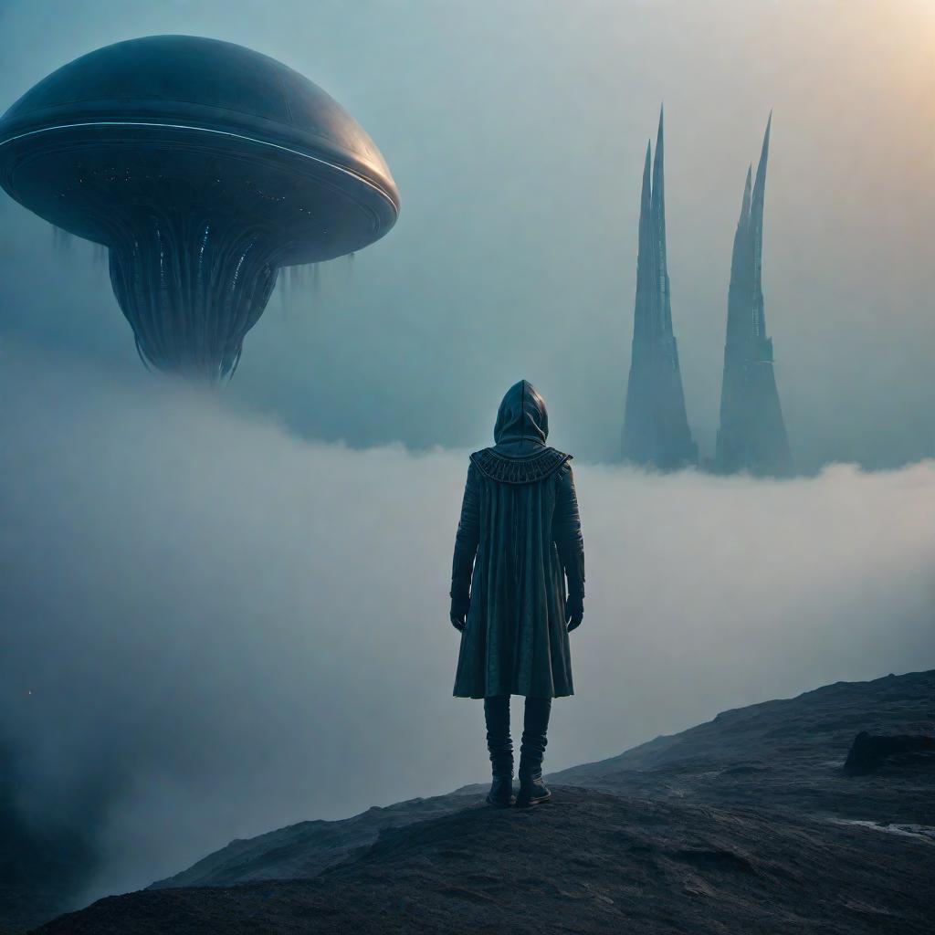  Create a visually striking image of an alien captured from a viewpoint hyperrealistic, full body, detailed clothing, highly detailed, cinematic lighting, stunningly beautiful, intricate, sharp focus, f/1. 8, 85mm, (centered image composition), (professionally color graded), ((bright soft diffused light)), volumetric fog, trending on instagram, trending on tumblr, HDR 4K, 8K