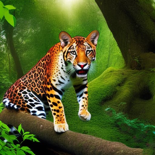 portrait+ style [Jaguar with green eyes stalking prey]::7 [detailed vegetation and waterfall in amazon rainforest background, cinematic shoot, ultrareal, morning light]::3 --ar 16:9 --s 400