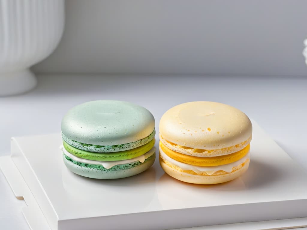  A closeup, ultradetailed image of a delicate French macaron with a glossy surface, showcasing intricate ridges and vibrant color gradients, set against a simple, pristine white background. hyperrealistic, full body, detailed clothing, highly detailed, cinematic lighting, stunningly beautiful, intricate, sharp focus, f/1. 8, 85mm, (centered image composition), (professionally color graded), ((bright soft diffused light)), volumetric fog, trending on instagram, trending on tumblr, HDR 4K, 8K