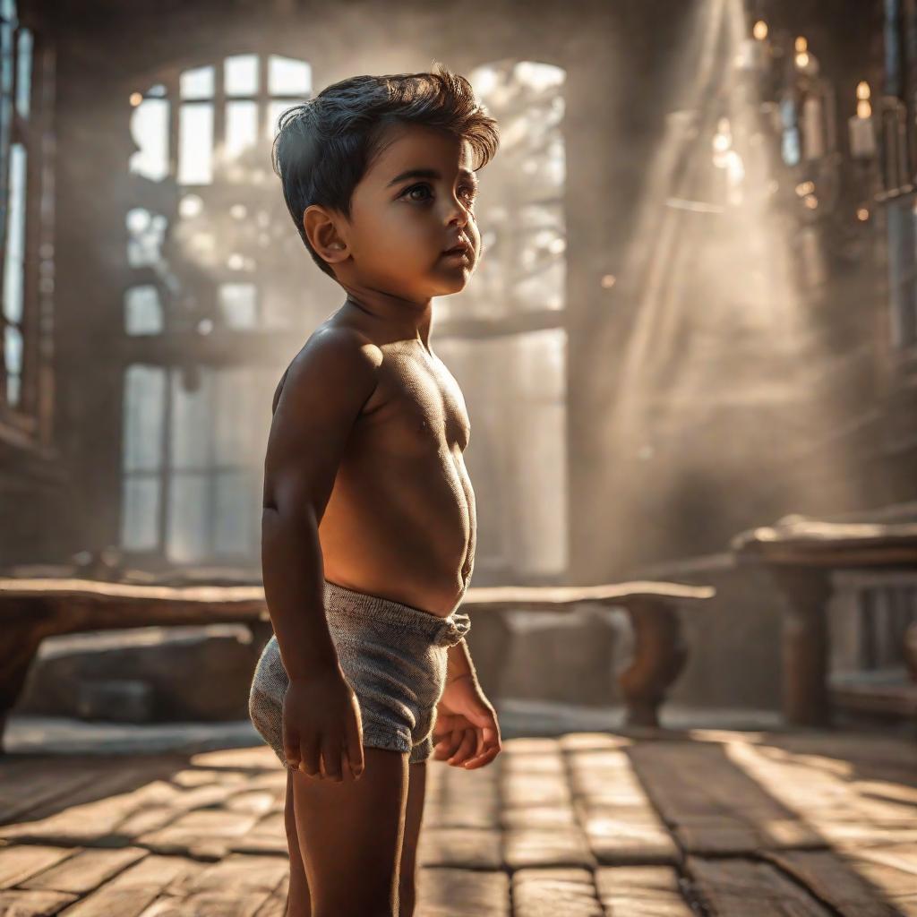  Niño pequeño sin camisa abranzado a su padre sin camisa, mirandose a los ojos, cercanla hyperrealistic, full body, detailed clothing, highly detailed, cinematic lighting, stunningly beautiful, intricate, sharp focus, f/1. 8, 85mm, (centered image composition), (professionally color graded), ((bright soft diffused light)), volumetric fog, trending on instagram, trending on tumblr, HDR 4K, 8K