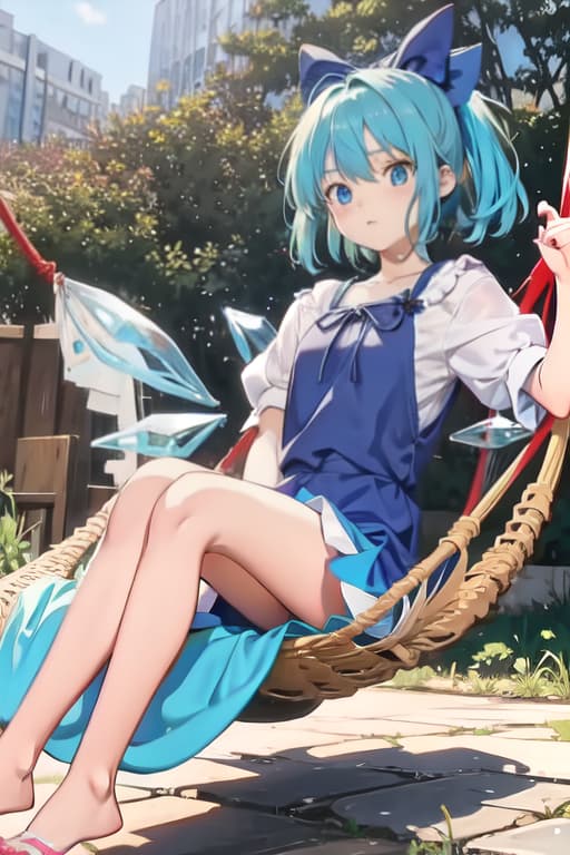  Cirno on a hammock, old manga style