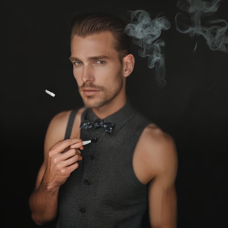 portrait+ style handsome man holding a cigarette