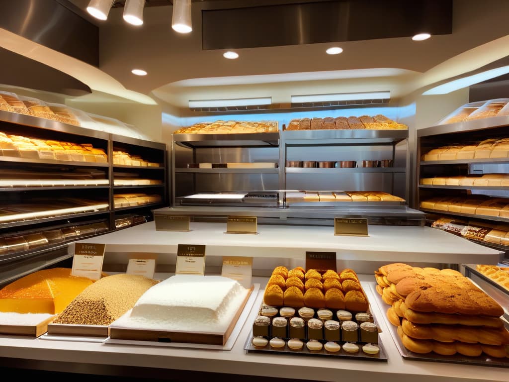  A photorealistic image of a pristine white marble countertop in a professional bakery kitchen, adorned with an array of premium brand salt and spices containers neatly arranged next to a variety of colorful and exquisite pastries. The containers gleam under the soft, warm glow of overhead lights, showcasing intricate label designs and luxurious packaging details. The pastries are artfully crafted, each one a miniature work of edible art, exuding an aura of sophistication and elegance. The scene captures the essence of culinary craftsmanship and the importance of brand choice in the world of pastry making. hyperrealistic, full body, detailed clothing, highly detailed, cinematic lighting, stunningly beautiful, intricate, sharp focus, f/1. 8, 85mm, (centered image composition), (professionally color graded), ((bright soft diffused light)), volumetric fog, trending on instagram, trending on tumblr, HDR 4K, 8K