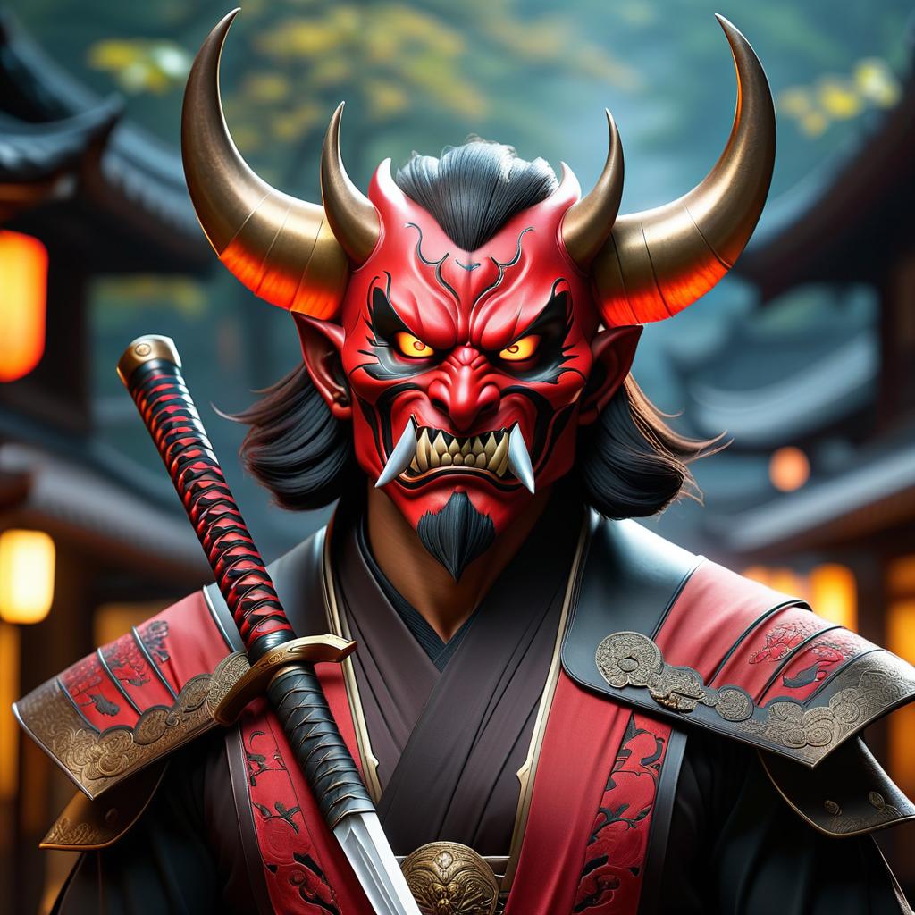  Draw me a demon mask and a katana. hyperrealistic, full body, detailed clothing, highly detailed, cinematic lighting, stunningly beautiful, intricate, sharp focus, f/1. 8, 85mm, (centered image composition), (professionally color graded), ((bright soft diffused light)), volumetric fog, trending on instagram, trending on tumblr, HDR 4K, 8K