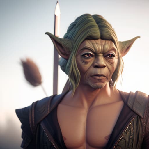  male game warrior yoda hyperrealistic, full body, detailed clothing, highly detailed, cinematic lighting, stunningly beautiful, intricate, sharp focus, f/1. 8, 85mm, (centered image composition), (professionally color graded), ((bright soft diffused light)), volumetric fog, trending on instagram, trending on tumblr, HDR 4K, 8K