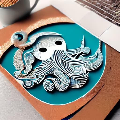 mdjrny-pprct Lino print style octopus