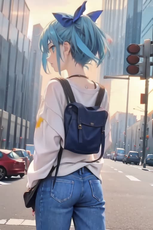  Cirno, from behind, jeans