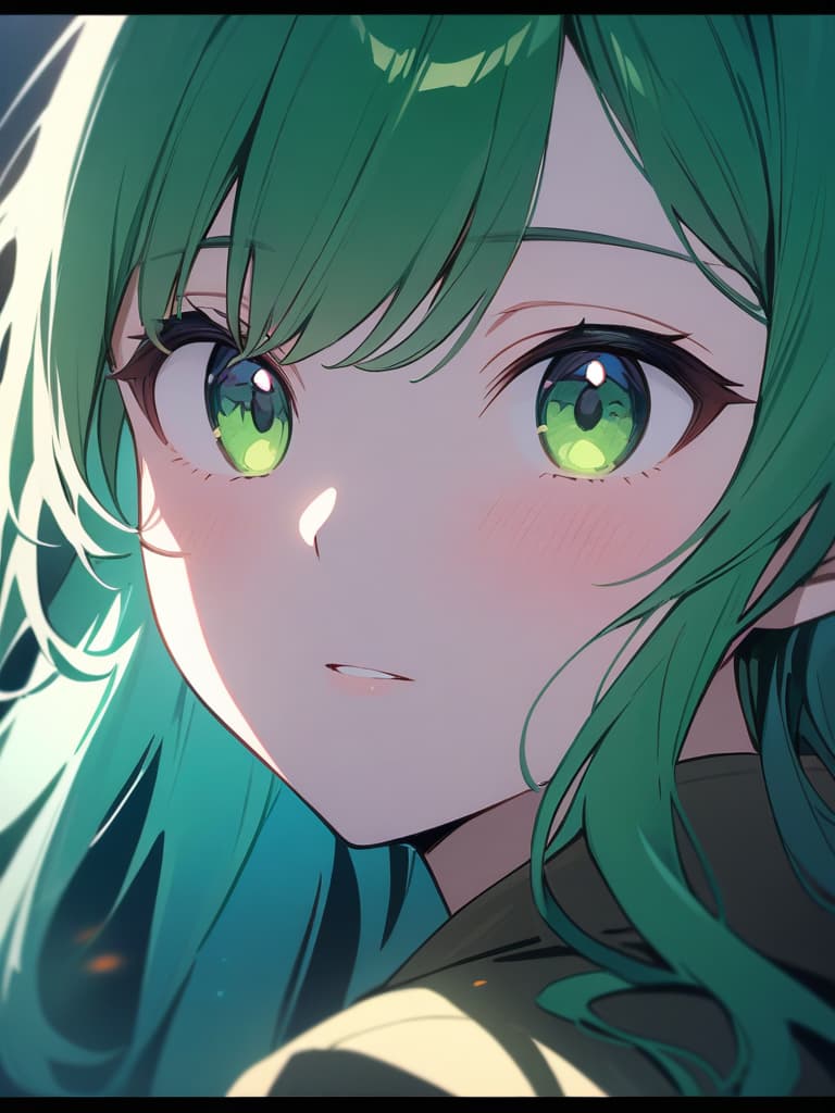  Panic green haired girls with a swirl pattern, depth of field, depth of field, perfect lighting, light particles, (high quality), (masterpiece), (super detail), 4K image quality, ultra high quality, sharp Focus, face focus,, masterpiece, best quality,8k,ultra detailed,high resolution,an extremely delicate and beautiful,hyper detail