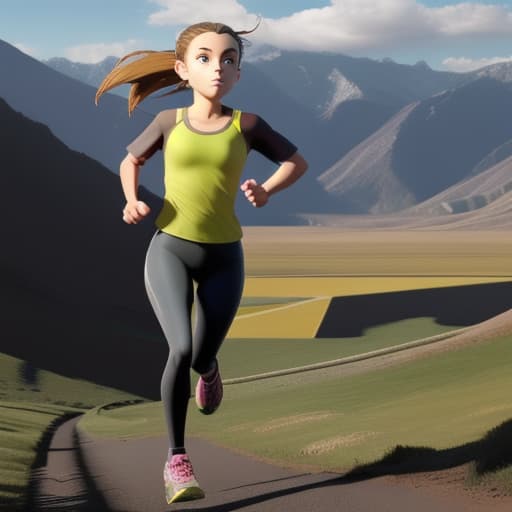  A girl running on a valley