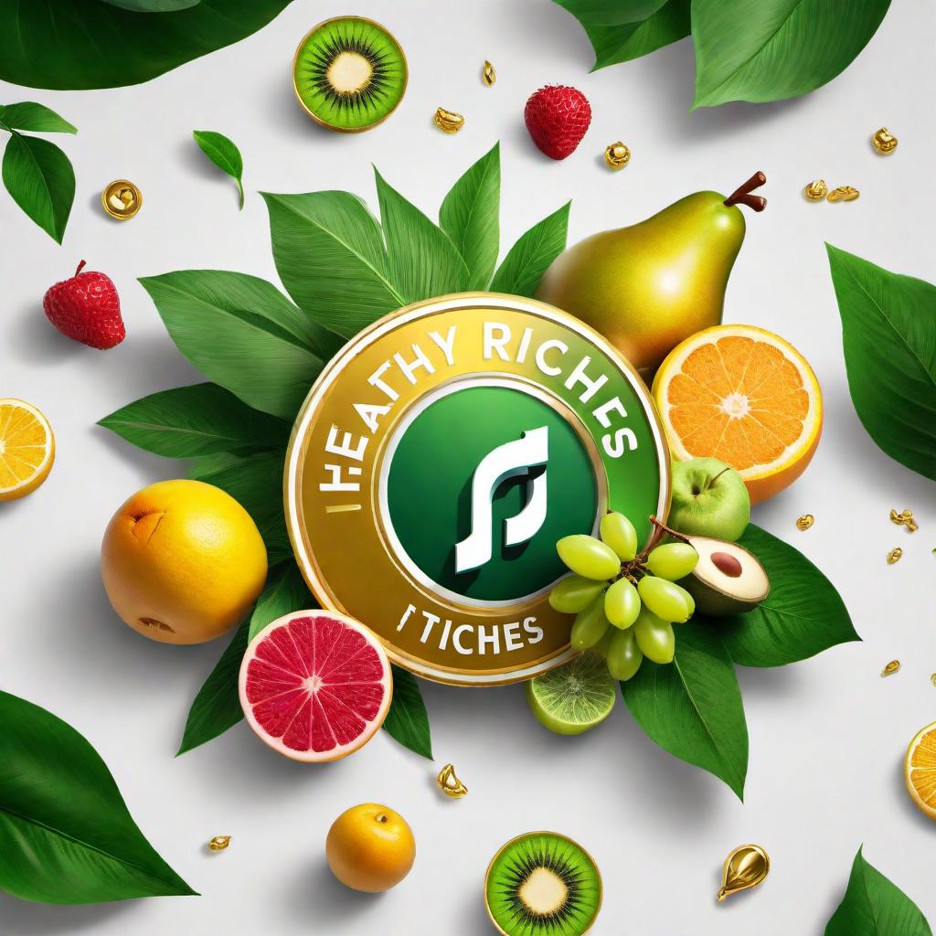  Create a logo for a TikTok page named 'Healthy Riches'. The logo should include elements that represent health and wealth, such as a combination of fruits and money symbols. Use green and gold color scheme for a vibrant and luxurious look. hyperrealistic, full body, detailed clothing, highly detailed, cinematic lighting, stunningly beautiful, intricate, sharp focus, f/1. 8, 85mm, (centered image composition), (professionally color graded), ((bright soft diffused light)), volumetric fog, trending on instagram, trending on tumblr, HDR 4K, 8K