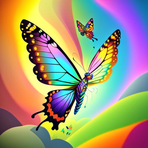 in OliDisco style Butterfly flying over vibrant natures colorful patterns