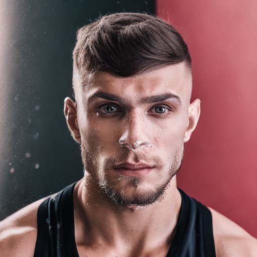 portrait+ style Russian queer fitness model brunette hunk dude face