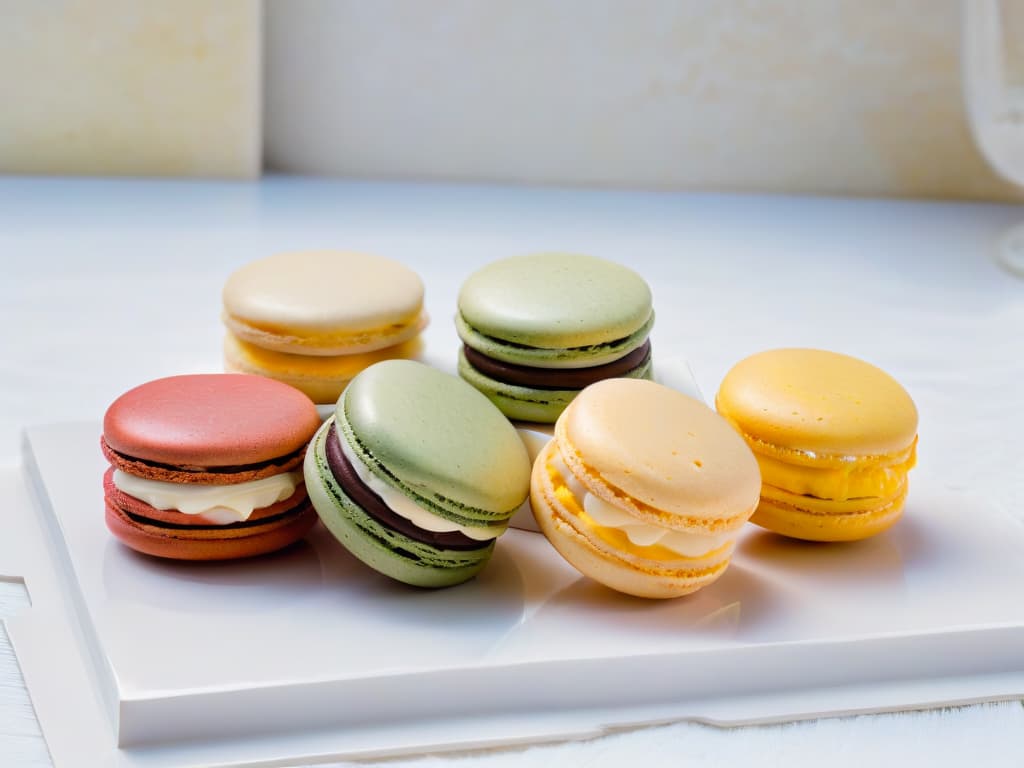  An ultradetailed closeup image of a delicate, perfectly crafted French macaron sitting on a marble countertop, showcasing its smooth, pastelcolored shell and light, airy interior. The natural light streaming in from a nearby window highlights the intricate details of the dessert, creating a visually stunning and mouthwatering image that embodies the elegance and precision of French pastrymaking. hyperrealistic, full body, detailed clothing, highly detailed, cinematic lighting, stunningly beautiful, intricate, sharp focus, f/1. 8, 85mm, (centered image composition), (professionally color graded), ((bright soft diffused light)), volumetric fog, trending on instagram, trending on tumblr, HDR 4K, 8K