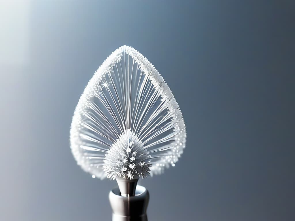  An ultradetailed closeup image of a delicate sugar crystal forming on the tip of a whisk, illuminated by a soft natural light, showcasing the intricate texture and sparkling facets of the crystal. hyperrealistic, full body, detailed clothing, highly detailed, cinematic lighting, stunningly beautiful, intricate, sharp focus, f/1. 8, 85mm, (centered image composition), (professionally color graded), ((bright soft diffused light)), volumetric fog, trending on instagram, trending on tumblr, HDR 4K, 8K