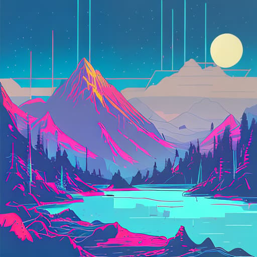 nvinkpunk Whimsical lake and mountains