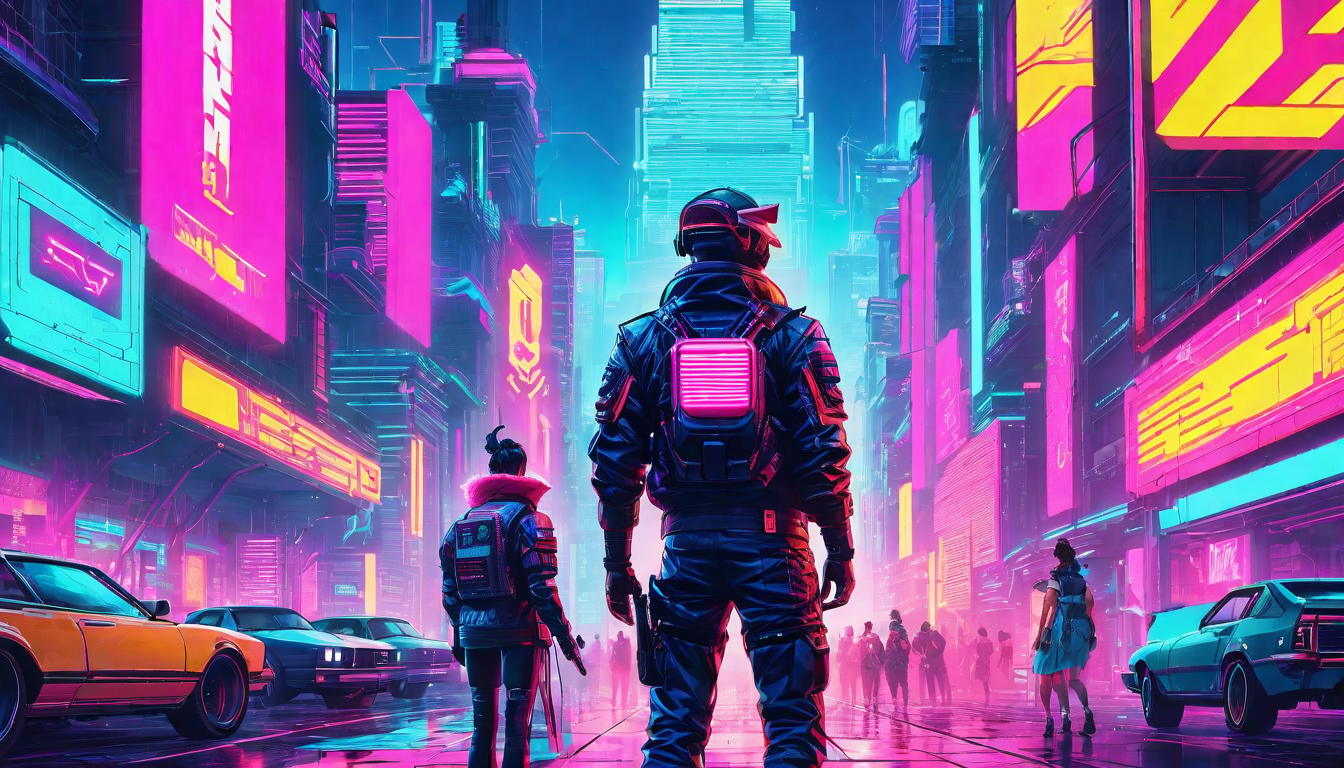  vaporwave,cyberpunk game style captivated friends and followers, elemental power display, awe struck expressions, luminous elements, transformative sceneeon, dystopian, futuristic, digital, vibrant, detailed, high contrast, reminiscent of cyberpunk genre video games,retro aesthetic, cyberpunk, vibrant, neon colors, vintage 80s and 90s style, highly detailed