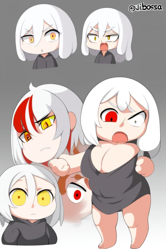  Cute, white hair, red eye, odd eye, yellow eyes, bossbosa, black clothes, sloppy, sloppy, jit