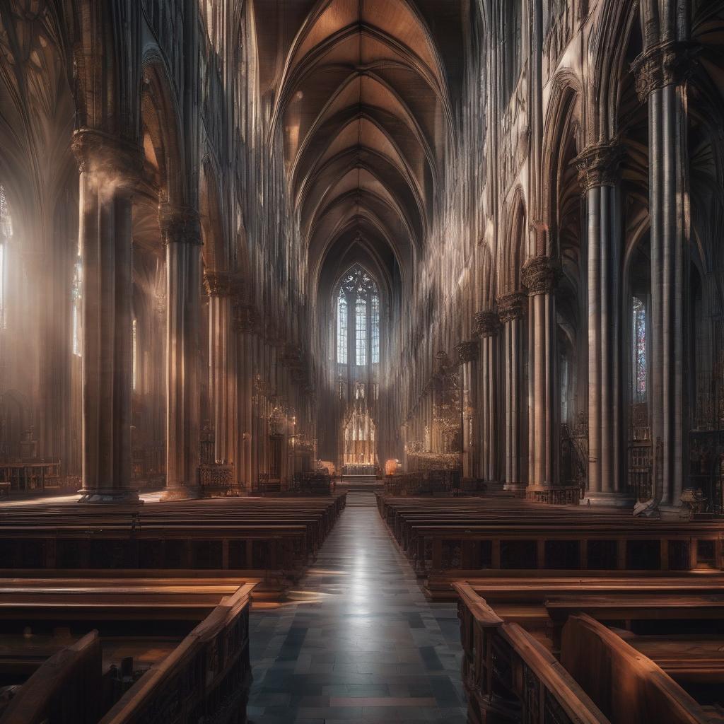  A large cathedral in the Gothic style. hyperrealistic, full body, detailed clothing, highly detailed, cinematic lighting, stunningly beautiful, intricate, sharp focus, f/1. 8, 85mm, (centered image composition), (professionally color graded), ((bright soft diffused light)), volumetric fog, trending on instagram, trending on tumblr, HDR 4K, 8K