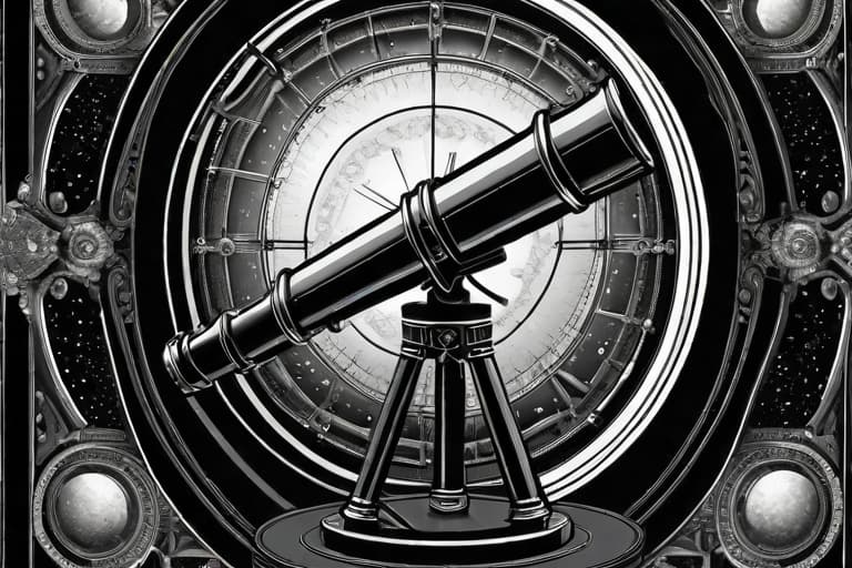  Generate an intricate black and white illustration of an antique telescope with ornate details. Depict the sense of wonder and exploration associated with stargazing. hyperrealistic, full body, detailed clothing, highly detailed, cinematic lighting, stunningly beautiful, intricate, sharp focus, f/1. 8, 85mm, (centered image composition), (professionally color graded), ((bright soft diffused light)), volumetric fog, trending on instagram, trending on tumblr, HDR 4K, 8K