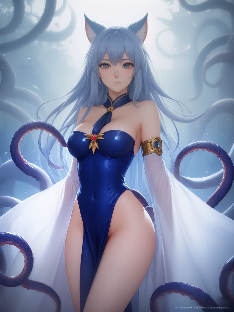  Ahri, a character in League of Legends, is wearing a Sailor Moon outfit and is entangled by tentacles wrapping around her limbs and body. The tentacles wrapped around her wrists and waist, and her smooth and white thighs were also covered in the mucus of the tentacles,sfw, actual 8K portrait photo of gareth person, portrait, , bright eyes, clear eyes, smooth soft skin, big dreamy eyes, beautiful intricate colored hair, symmetrical, anime wide eyes, soft lighting, detailed face, by makoto shinkai, stanley artgerm lau, wlop, rossdraws, concept art, digital painting, looking into camera, sad expression hyperrealistic, full body, detailed clothing, highly detailed, cinematic lighting, stunningly beautiful, intricate, sharp focus, f/1. 8, 85mm, (centered image composition), (professionally color graded), ((bright soft diffused light)), volumetric fog, trending on instagram, trending on tumblr, HDR 4K, 8K