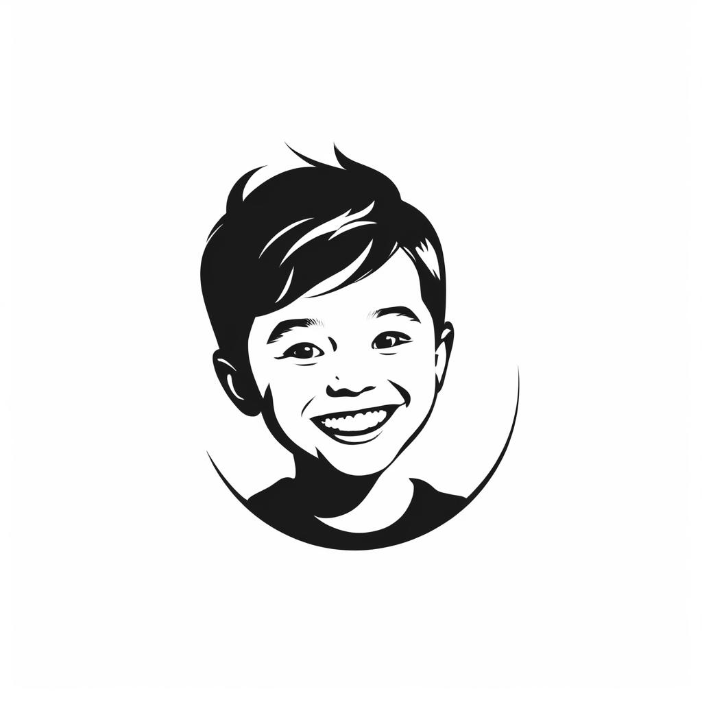  Logo, Kid smiling, minimalistic, black and white