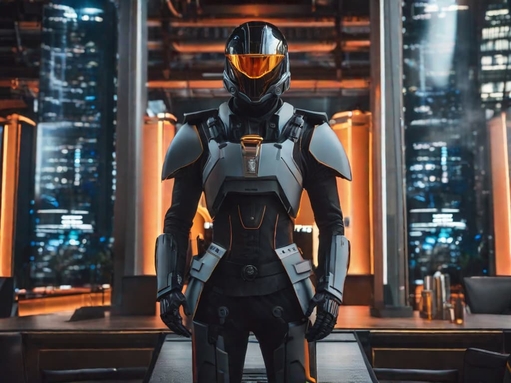  A futuristic, sleek robot standing in front of a wall of glowing computer screens, with the city skyline visible through a window in the background. digital art, ilustration, no flares, clean hyperrealistic, full body, detailed clothing, highly detailed, cinematic lighting, stunningly beautiful, intricate, sharp focus, f/1. 8, 85mm, (centered image composition), (professionally color graded), ((bright soft diffused light)), volumetric fog, trending on instagram, trending on tumblr, HDR 4K, 8K