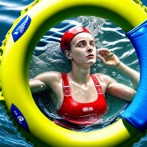  woman drowning in the water lifebuoy is not far away