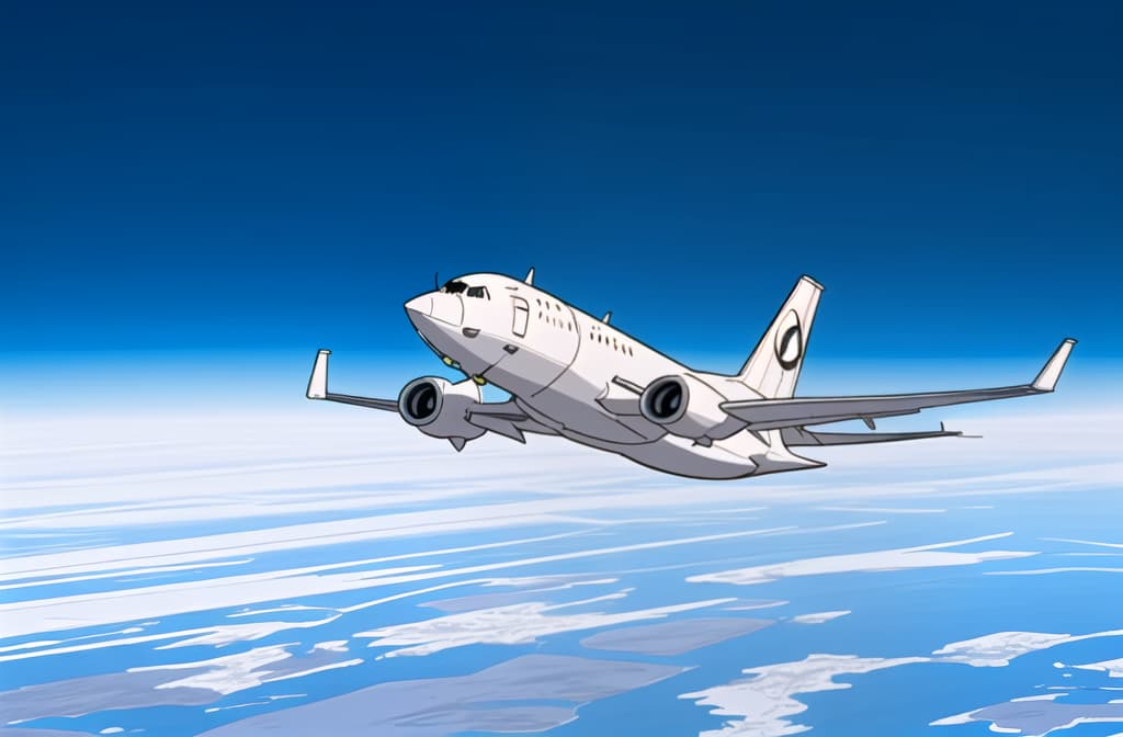  a plane,a clean and crisp anime illustration with bold outlines, smooth shading,cell shaded, crisp ,flat colors, and a minimalistic background.