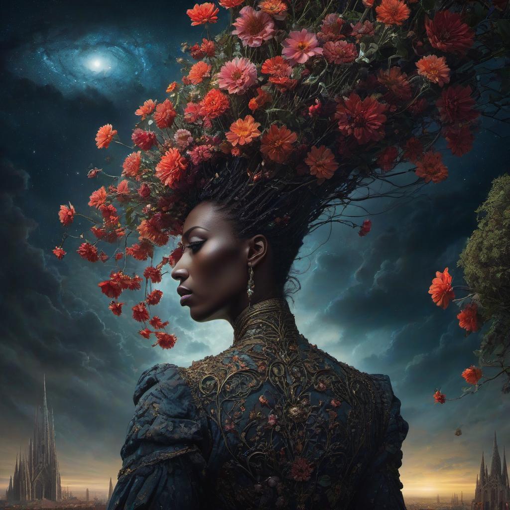  (stylized by Tomasz Alen Kopera:1.3) , dark art, dense flower field and Perseid meteor in background, landscape of a (Barcelona:1.2) , very Bizarre and 1600'S, Hurricane, Glitchcore, Amaro, layered textures, ornate, intricate artistic color, complimentary colors, very inspirational, atmosphere, fine artistic composition, sunny, theatrical hyperrealistic, full body, detailed clothing, highly detailed, cinematic lighting, stunningly beautiful, intricate, sharp focus, f/1. 8, 85mm, (centered image composition), (professionally color graded), ((bright soft diffused light)), volumetric fog, trending on instagram, trending on tumblr, HDR 4K, 8K