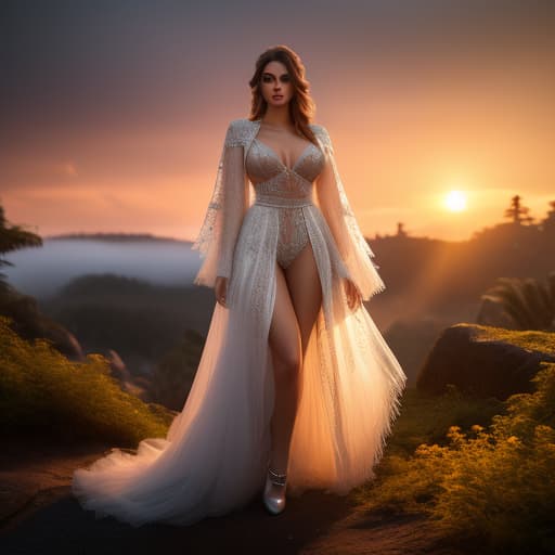  sunset, mj , girl hyperrealistic, full body, detailed clothing, highly detailed, cinematic lighting, stunningly beautiful, intricate, sharp focus, f/1. 8, 85mm, (centered image composition), (professionally color graded), ((bright soft diffused light)), volumetric fog, trending on instagram, trending on tumblr, HDR 4K, 8K