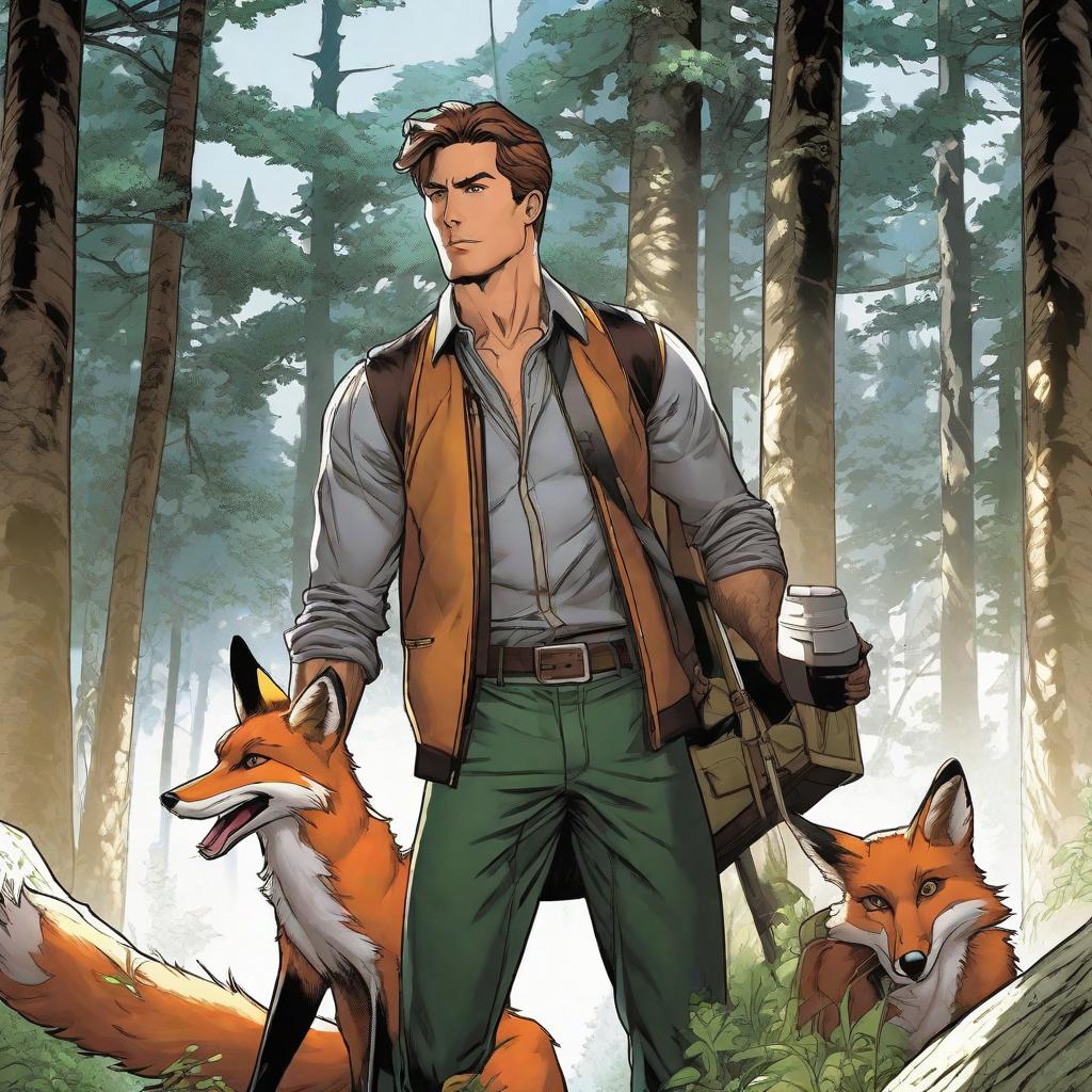  House, forest, fox, marvel comic panel, dc animated comic panel, comic panel, manga and manhwa style panel, portrait, young person face, style for marvel comic, anime comic panel style hyperrealistic, full body, detailed clothing, highly detailed, cinematic lighting, stunningly beautiful, intricate, sharp focus, f/1. 8, 85mm, (centered image composition), (professionally color graded), ((bright soft diffused light)), volumetric fog, trending on instagram, trending on tumblr, HDR 4K, 8K