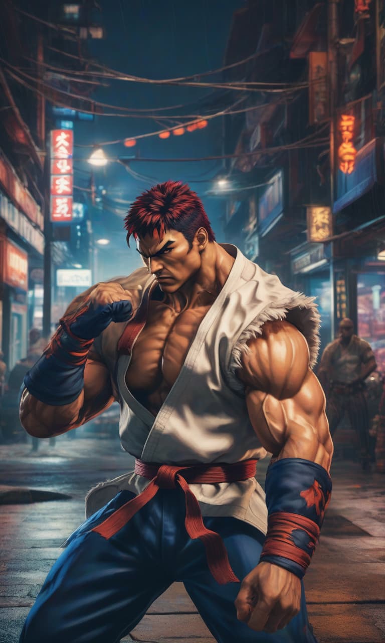  Street Fighter style Create a neural network. . vibrant, dynamic, arcade, 2D fighting game, highly detailed, reminiscent of Street Fighter series hyperrealistic, full body, detailed clothing, highly detailed, cinematic lighting, stunningly beautiful, intricate, sharp focus, f/1. 8, 85mm, (centered image composition), (professionally color graded), ((bright soft diffused light)), volumetric fog, trending on instagram, trending on tumblr, HDR 4K, 8K