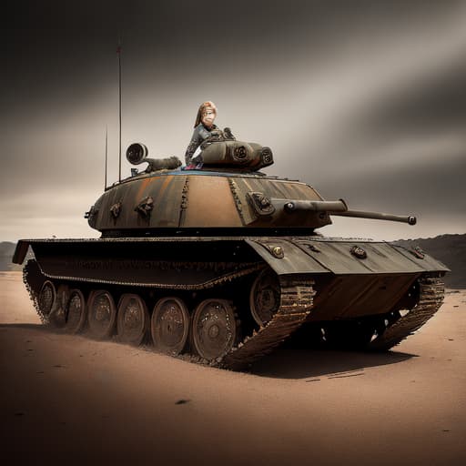  full length photo of La marianne  as an female tankist, highly detailed, 4 k, hdr, smooth, sharp focus, high resolution, award – winning photo