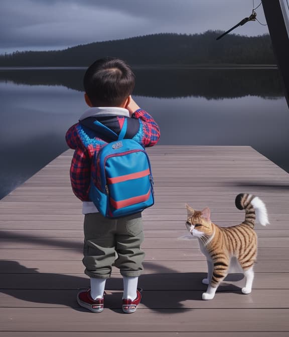  boy & cat, hyperrealistic, high quality, highly detailed, cinematic lighting, intricate, sharp focus, f/1. 8, 85mm, (centered image composition), (professionally color graded), ((bright soft diffused light)), volumetric fog, trending on instagram, HDR 4K, 8K