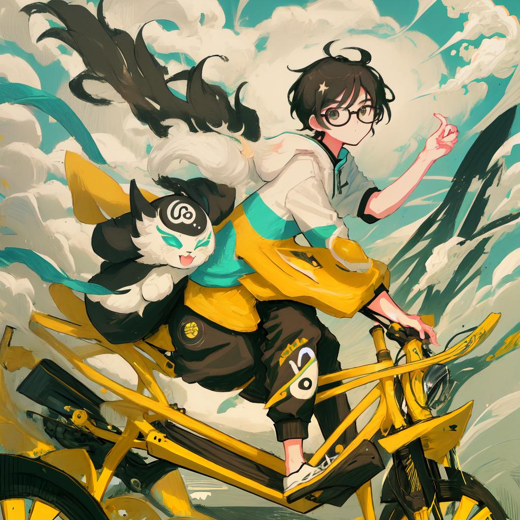  masterpiece, best quality, The cute Chinese boy riding a scooter, wearing glasses, with one hand raised and clenched in a fist, cute style,
Round logo, black and white lines, Starbucks logo style, hand-drawn illustration style, minimalist style, black and white monochrome, super detail, 
8k resolution,illustration