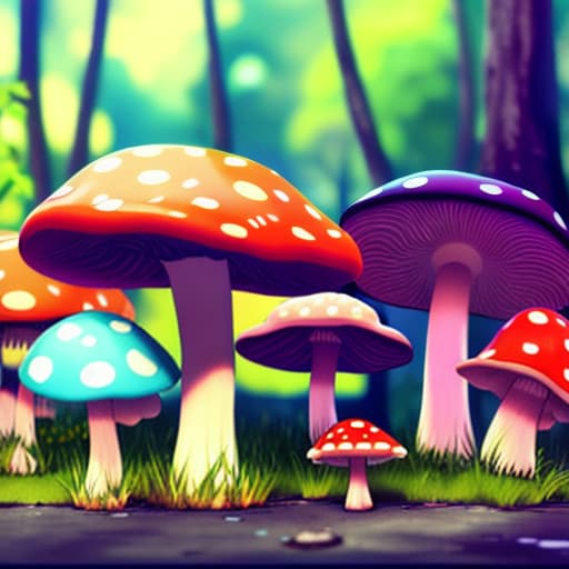  Colorful mushroom. 8k. Makoto Shinkai style.