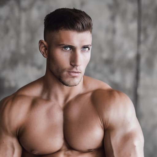 portrait+ style Russian queer fitness model brunette hunk dude face