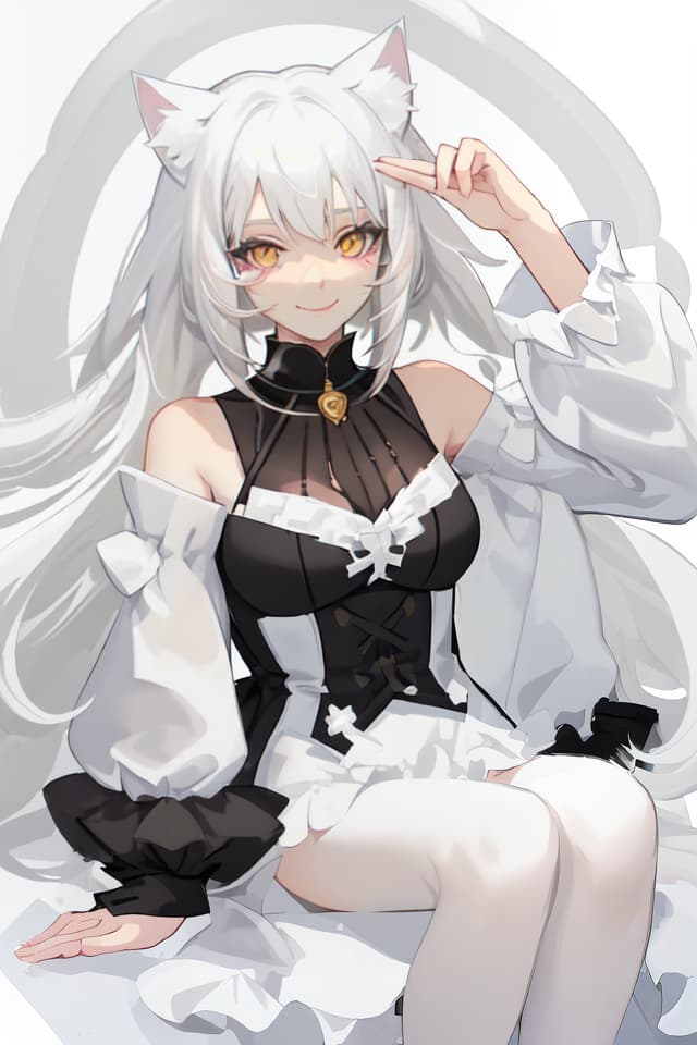  Cat ears white hair beautiful girl smile