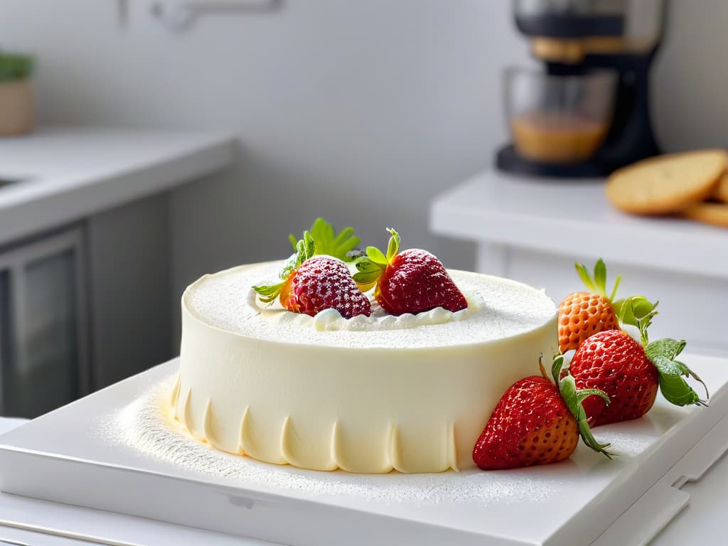  An ultradetailed, 8k resolution image of a pristine, white marble countertop in a sleek, modern kitchen. The countertop is immaculately clean, with a few scattered, perfectly ripe strawberries and a dusting of powdered sugar, hinting at a recent baking session. The image captures the essence of elegance and sophistication, embodying the perfect setting for diving into the world of pastry and baking. hyperrealistic, full body, detailed clothing, highly detailed, cinematic lighting, stunningly beautiful, intricate, sharp focus, f/1. 8, 85mm, (centered image composition), (professionally color graded), ((bright soft diffused light)), volumetric fog, trending on instagram, trending on tumblr, HDR 4K, 8K