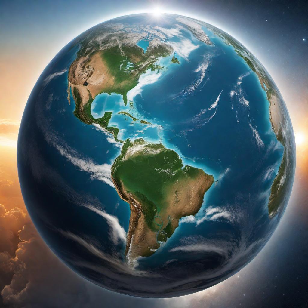  An illustration showing the shape of the Earth as an oblate spheroid, with a slightly flattened appearance at the poles and a bulging shape at the equator. hyperrealistic, full body, detailed clothing, highly detailed, cinematic lighting, stunningly beautiful, intricate, sharp focus, f/1. 8, 85mm, (centered image composition), (professionally color graded), ((bright soft diffused light)), volumetric fog, trending on instagram, trending on tumblr, HDR 4K, 8K