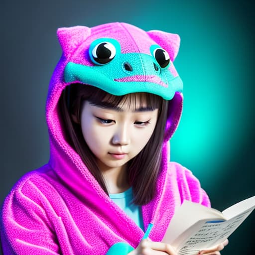  beautiful female k-pop idol wearing a cute dinosaur costume, studying,her face is visible:: close up portait, shot on sony a1, 85mm F/1. 4 ISO 100, medium format, 45 megapixel, studio lighting, softbox, high shutter speed flash photography, award winning photograph with golden ratio composition --testp --ar 2:3 --seed 1661 --creative --stylize 2600 --upbeta